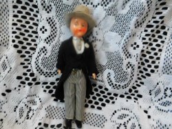 7.5" 1950S ORIGINAL BRIDEGROOM,DOLL  STRIPE PANTS, TUX JACKET, FELT HAT